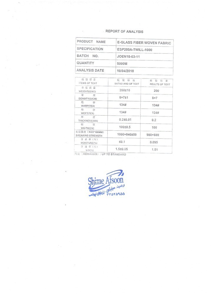 datasheet twill A(Eglass)